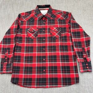 Franky Max Mens Red Black Plaid‎ Western Snap Front Long Sleeve Shirt Large